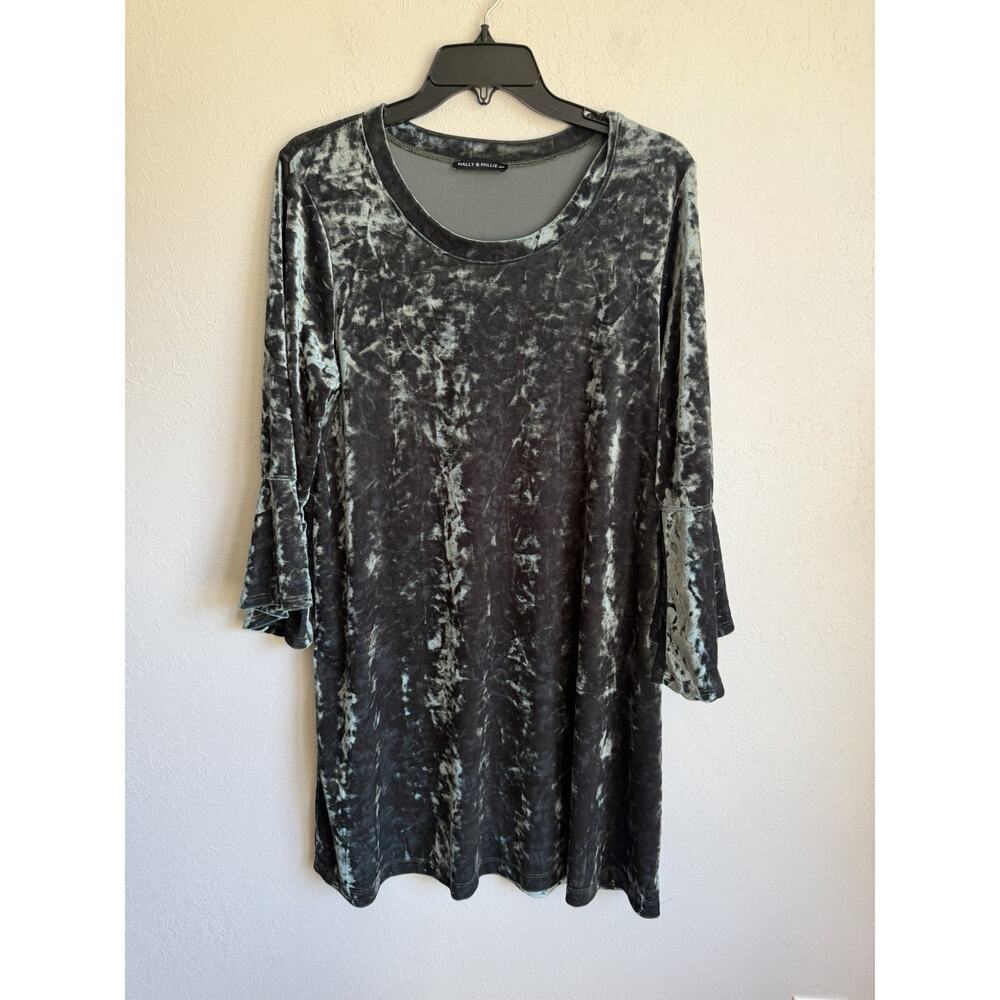 Nally & Millie Forest Green Velour Shift Dress Women L Luxe Poetic Moody Holiday